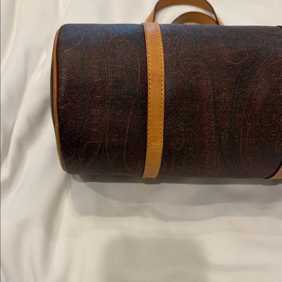 Etro Dark Brown Barrel Duffel with Tan Leather Trim